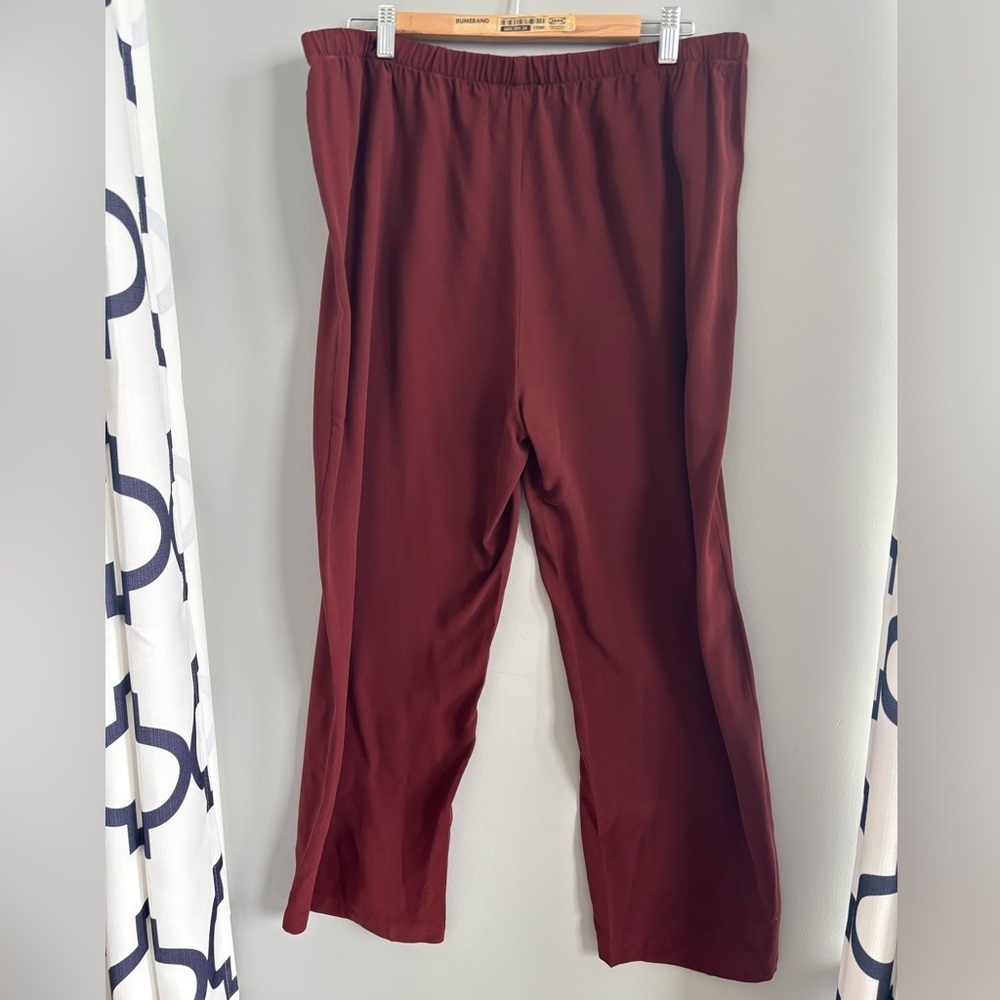 NWT Eileen Fisher silk georgette crepe straight pants large Redwood - Picture 5 of 8
